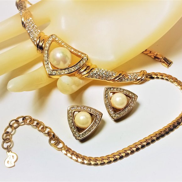 Vintage Dior Faux Pearl Pave Necklace and Earring - Picture 10 of 10